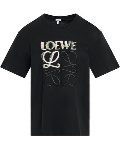Loewe 'Embroidered Blurred Logo T-Shirt, Short Sleeves, 100% Cotton, Size: Small - Black
