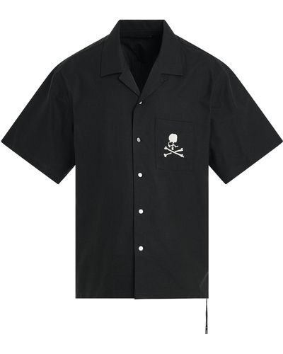 Mastermind Japan Open Collar Short Sleeve Shirt, , 100% Cotton, Size: Large - Black