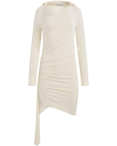 Off-White c/o Virgil Abloh Off- Viscose Crepe Draped Mini Dress, Long Sleeves - White