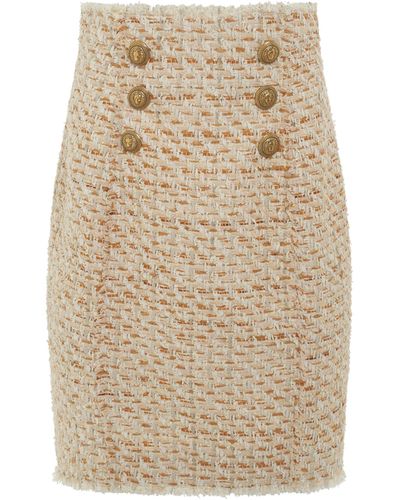 Balmain High Waisted 6 Button Tweed Short Skirt, Multi, 100% Cotton - Natural