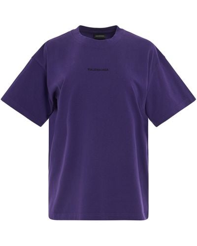 Balenciaga New Back Logo Medium Fit T-Shirt, Short Sleeves, Deep/, 100% Cotton - Purple