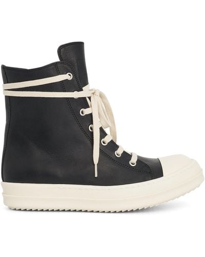Rick Owens Washed Calf High Top Trainers, /Milk, 100% Rubber - Black