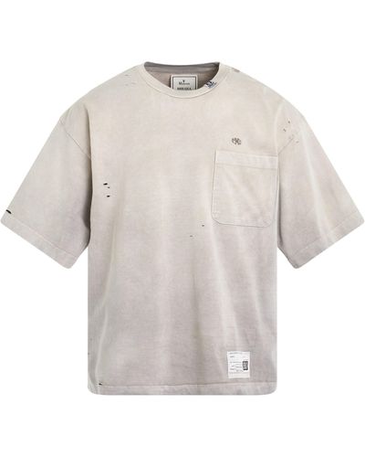 Maison Mihara Yasuhiro Sun Faded T-Shirt, Round Neck, Short Sleeves, , 100% Cotton - Natural