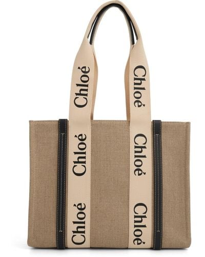 Chloé Medium Woody Tote Bag, /, 100% Linen Canvas - Natural