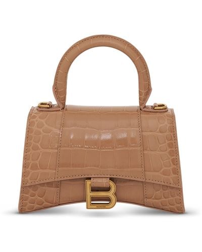 Balenciaga Hourglass Croco Embossed Bag With Plague, , 100% Leather - Brown
