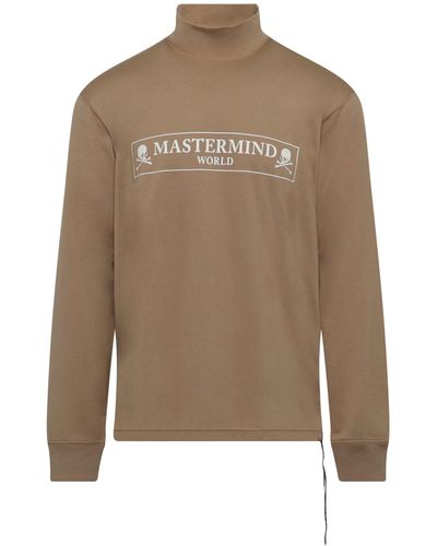 Mastermind Japan Boxed Logo Hi Neck Long Sleeve T-Shirt, , 100% Cotton - Brown
