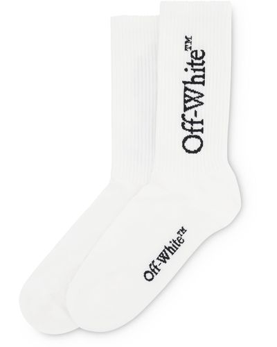 Off-White c/o Virgil Abloh Off- Big Logo Mid Socks, /, 100% Cotton, Size: Large - White