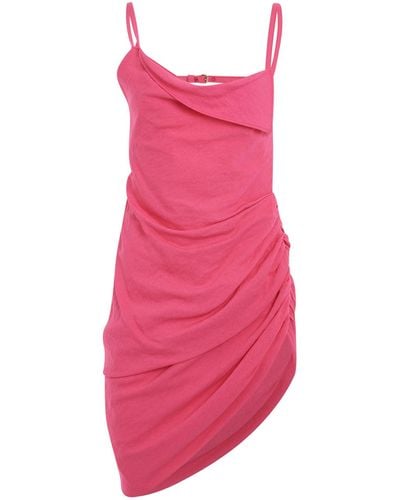 Jacquemus Saudade Asymmetric Draped Mini Dress, , 100% Cotton - Pink