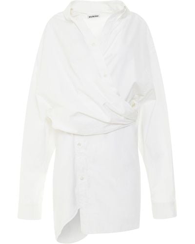 Balenciaga Poplin Wrap Dress, Long Sleeves, , 100% Cotton - White