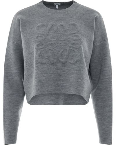 Loewe 'Short Anagram Sweater, Round Neck, Light, 100% Wool, Size: Small - Gray