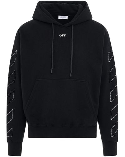 Off-White c/o Virgil Abloh Off- Logo Stitch Skate Fit Hoodie, Long Sleeves, , 100% Cotton, Size: Medium - Blue