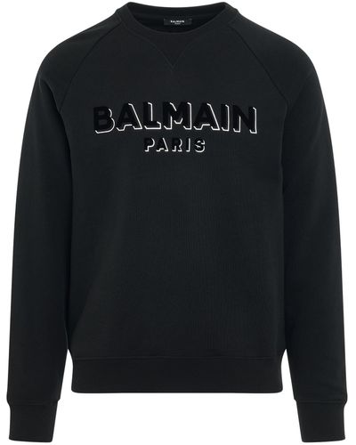 Balmain Logo Flock & Foil Sweatshirt, Long Sleeves, /, 100% Cotton, Size: Large - Black
