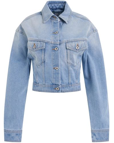 Off-White c/o Virgil Abloh Off- Toybox Bleach Crop Jacket, Long Sleeves, Light, 100% Cotton - Blue