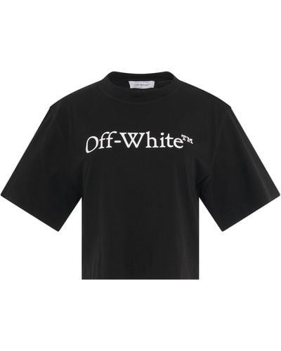 Off-White c/o Virgil Abloh Big Logo Bookish Crop T-Shirt, Short Sleeves, , 100% Cotton, Size: Medium - Black