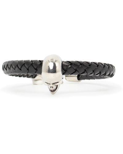 Alexander McQueen Skull Charm Braided Bracelet, , 100% Leather - Multicolor