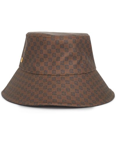 Balmain Mini Monogram Bucket Hat, , 100% Cotton - Brown
