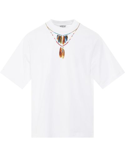 Marcelo Burlon Feathers Necklace Oversized T-Shirt, Round Neck, Short Sleeves, /, 100% Cotton, Size: Medium - White