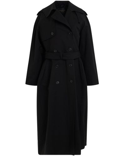 Balenciaga Hourglass Trench Coat, Long Sleeves, , 100% Cupro - Black