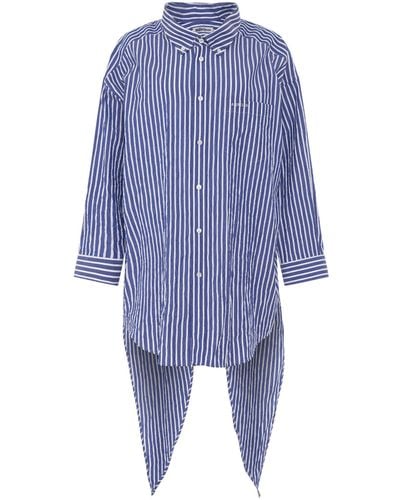 Balenciaga Crinkled Stripe Poplin Knotted Shirt, Long Sleeves, /, 100% Cotton - Blue