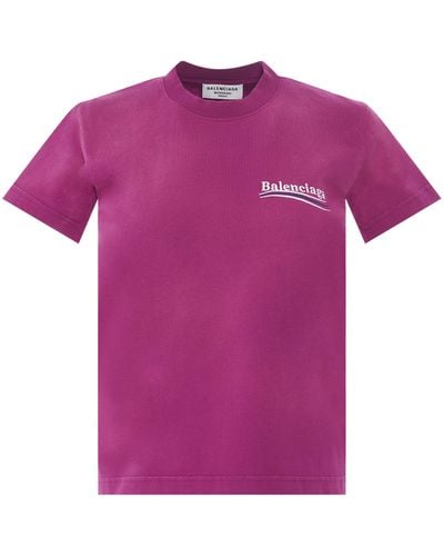 Balenciaga 'Embroidered Political Campaign Small Fit T-Shirt, Round Neck, Short Sleeves, , 100% Cotton - Purple