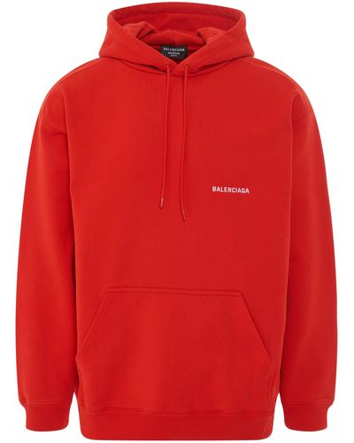 Balenciaga Logo Regular Fit Hoodie, Long Sleeves, Bright/, 100% Cotton, Size: Medium - Red