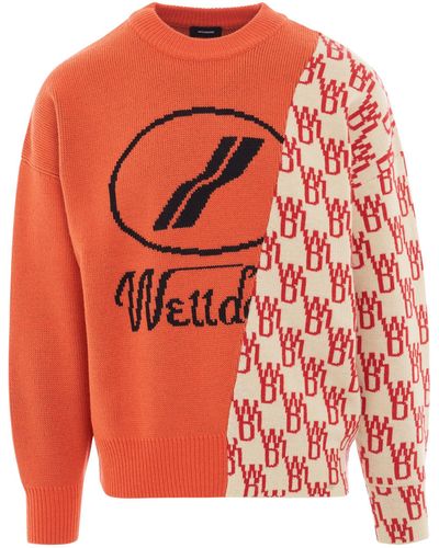 we11done 'Wd1 Graphic Mix Logo Jumper, Long Sleeves, , Size: Small - Pink