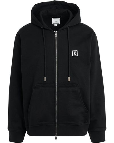 WOOYOUNGMI Logo Embroidered Zip Hoodie, , 100% Cotton - Black