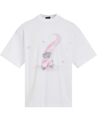 we11done Teddy Bear Print T-Shirt, Round Neck, Short Sleeves, , 100% Cotton, Size: Medium - White