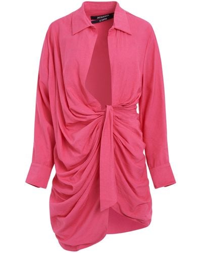 Jacquemus Bahia Sash Dress, Long Sleeves - Pink
