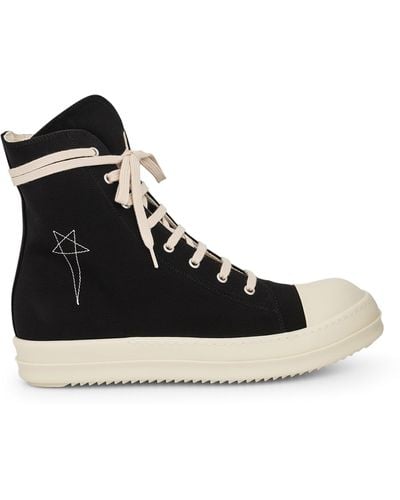 Rick Owens Pentagram Embroidery High Top Trainers, /Pearl/Milk, 100% Cotton - Black