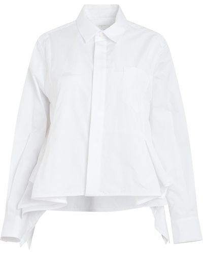 Sacai Rushed Thomas Mason Cotton Poplin Shirt, Long Sleeves, Off, 100% Cotton - White