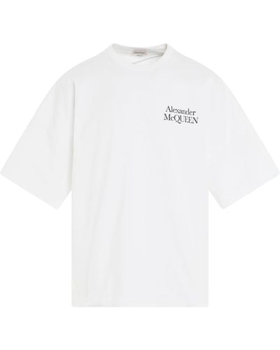 Alexander McQueen 'Exploded Logo Oversized T-Shirt, Short Sleeves, /, 100% Cotton, Size: Small - White