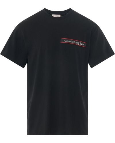 Alexander McQueen 'Logo Tape Detail T-Shirt, Round Neck, Short Sleeves, /Mix, 100% Cotton, Size: Small - Black