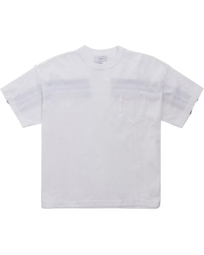 Facetasm Inside-Out Rib Big T-Shirt With Destroyed Pocket, Short Sleeves, , 100% Cotton - White
