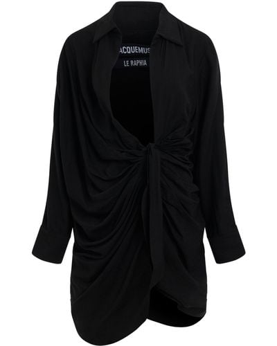 Jacquemus Bahia Sash Dress, Long Sleeves - Black
