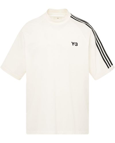 Y-3 '3 Stripes Short Sleeve T-Shirt, Round Neck, Off/, 100% Cotton, Size: Small - White