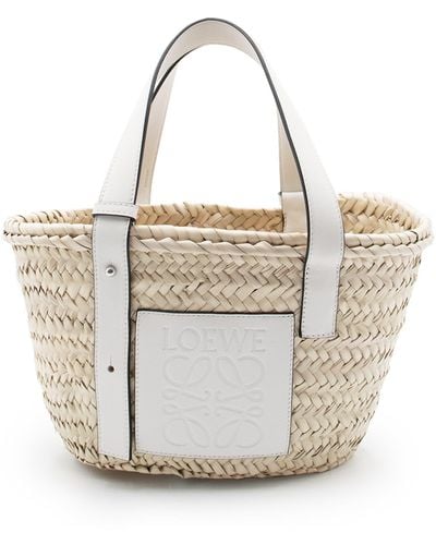 Loewe Small Basket Bag, Natural/, 100% Calfskin Leather - White