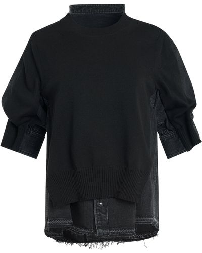 Sacai X Denim X Knit Jumper, Short Sleeves, , 100% Cotton - Black