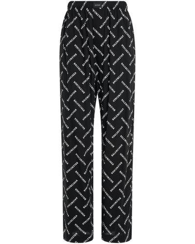 Balenciaga All-Over Logo Pyjama Trousers, /, 100% Viscose - Black