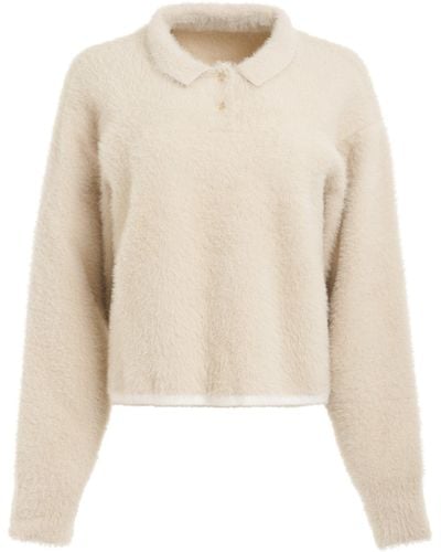 Jacquemus Neve Fluffy Long Sleeve Polo, Off - Natural