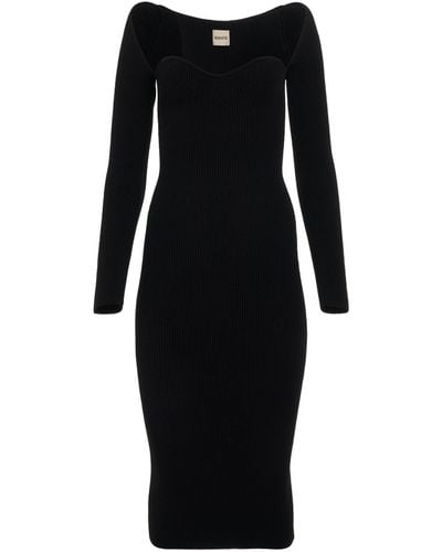 Khaite 'Beth Dress, Long Sleeves, , 100% Polyester, Size: Small - Black