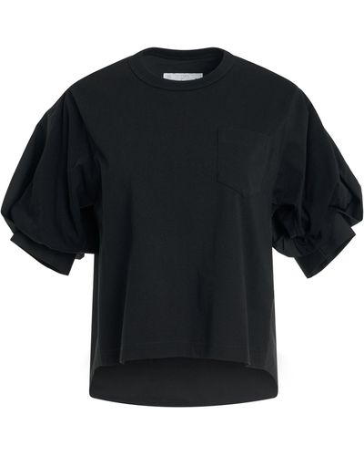 Sacai X Cotton Poplin X Cotton Jersey T-Shirt, , 100% Cotton - Black