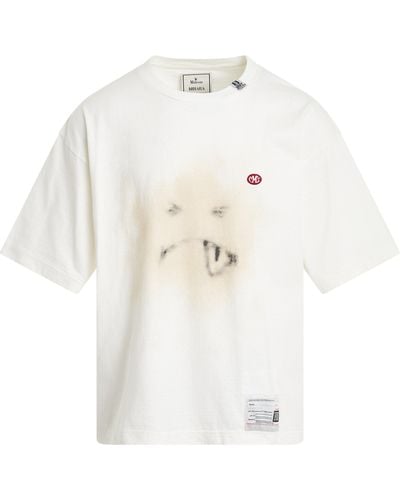 Maison Mihara Yasuhiro Sad Face Printed T-Shirt, Round Neck, Short Sleeves, , 100% Cotton - White