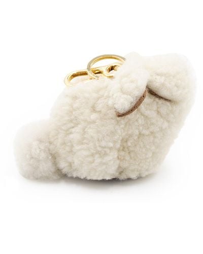 Loewe Bunny Charm Keyring, , 100% Sheepskin - White