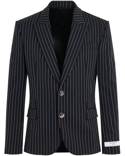 Balmain Pinestripe 2 Buttons Jacket, Long Sleeves - Black