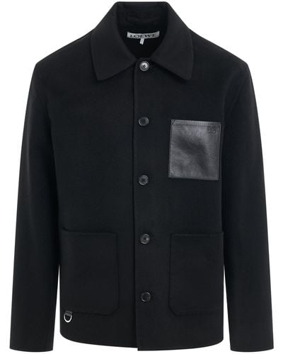 Loewe Leather Pocket Workwear Jacket, , 100% Wool - Black
