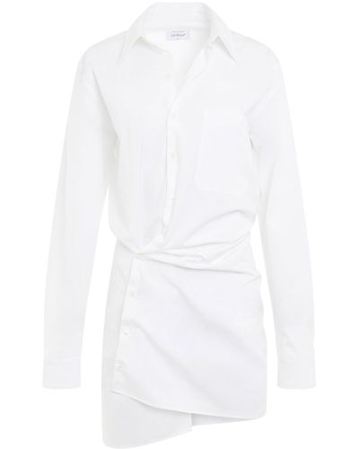 Off-White c/o Virgil Abloh Off- Poplin Twist Shirt Dress, Long Sleeves, 100% Cotton - White