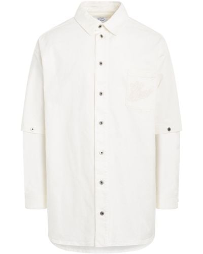 Off-White c/o Virgil Abloh Off- '90'Logo Adjustable Sleeve Denim Overshirt, Long Sleeves, Raw, 100% Cotton, Size: Small - White