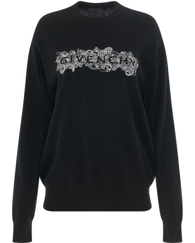 Givenchy Logo Cashmere Jumper, Round Neck, Long Sleeves, /, 100% Cashmere, Size: Medium - Black