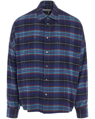 Facetasm Cotton Check Zipper Shirt, Long Sleeves, , 100% Cotton - Blue